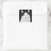 Zwart-witkat-portret Vierkante Sticker (Tas)