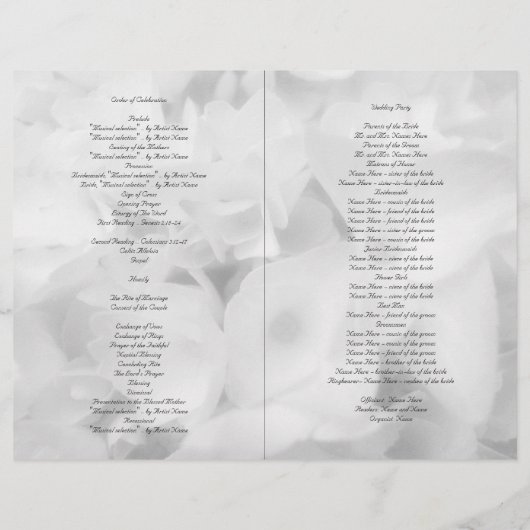 Zwart-witkatholieke Ceremony Wedding Programme (Achterkant)