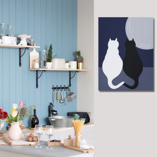 Zwart-witkatten in Full Moon Canvas Afdrukken