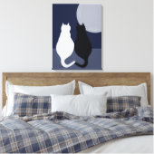Zwart-witkatten in Full Moon Canvas Afdrukken (Insitu (Slaapkamer))