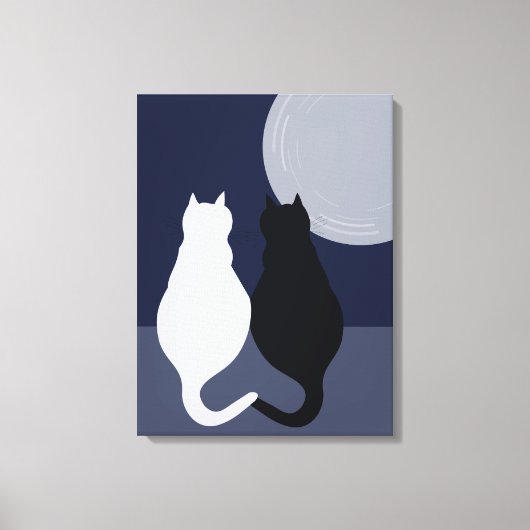 Zwart-witkatten in Full Moon Canvas Afdrukken (Voorkant)