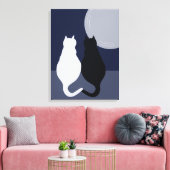 Zwart-witkatten in Full Moon Canvas Afdrukken (Insitu (Woonkamer))