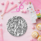 Zwart-witkonijnentekening Modern Bunny Pattern Papieren Bordje (Feest)