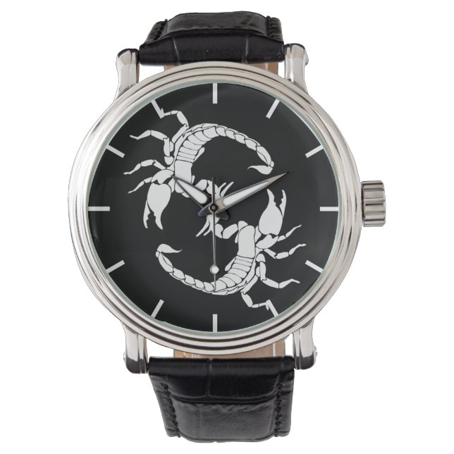 Zwart-witletters S - twee Scorpions Horloge (Voorkant)