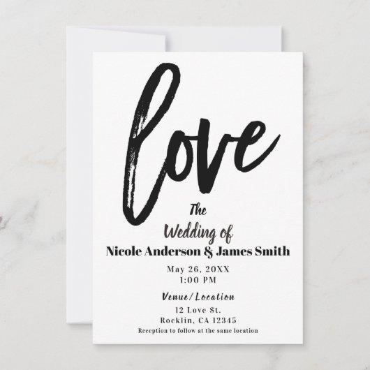 Zwart-witLOVE modern penseelhuwelijk Kaart (Voorkant)