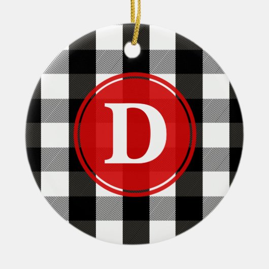 Zwart-witlumberjack speldenmonogram keramisch ornament (Voorkant)