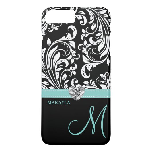 Zwart-witmasker met Diamond Heart en monogram Case-Mate iPhone Case (Achterkant)