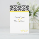 Zwart-witmasker met levendige geel RSVP kaartje (Staand voorkant)