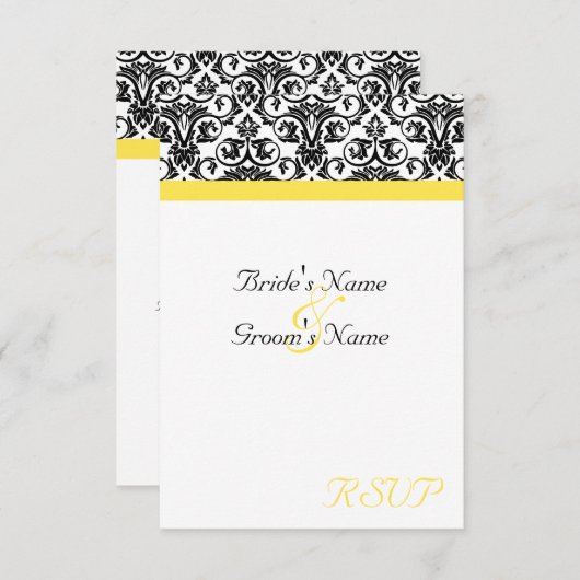 Zwart-witmasker met levendige geel RSVP kaartje (Voorkant / Achterkant)