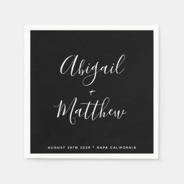 Zwart-witminimalistisch modern script bruiloft servet