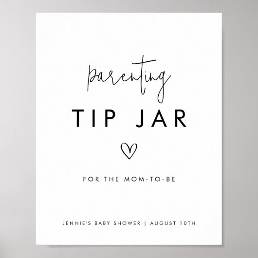 Zwart-witminimalistisch Ouderschap Tip Jar Poster (Voorkant)