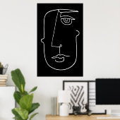 Zwart-witminimalistisch Poster met Abstract gezich (Thuiskantoor)