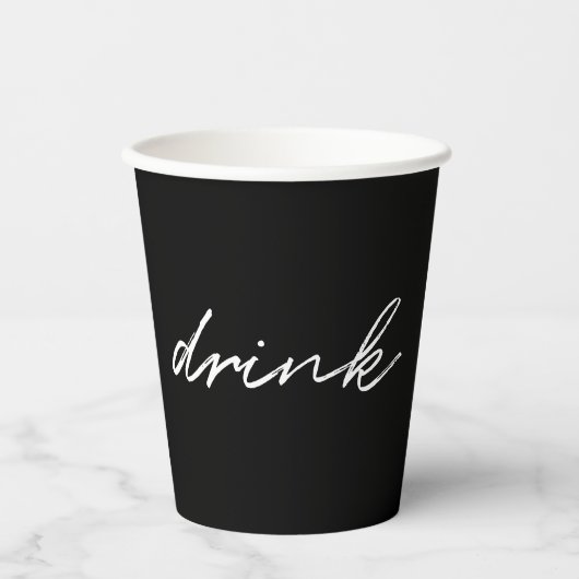 Zwart-witminimalistisch script "drink" Funny Papieren Bekers (Voorkant)