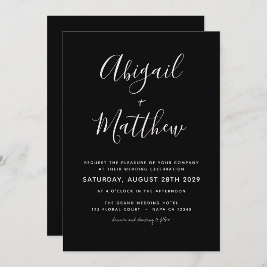 Zwart-witmoderne minimalistische bruiloft kaart (Voorkant / Achterkant)