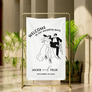 Zwart-witmoderne minimalistische bruiloft spandoek