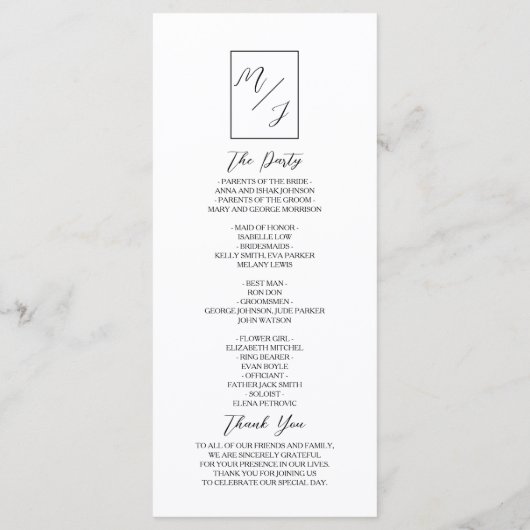 Zwart-witmonogram bruiloft programma (Achterkant)