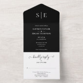 Zwart-witmonogram minimalistische bruiloft all in one uitnodiging (Binnen)