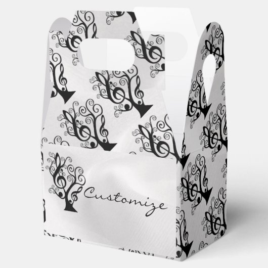 Zwart-witmuziek Treble Clef Tree Gable Box Bedankdoosjes (Geopend)