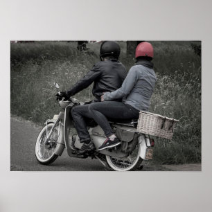 zwart-witpaar op motorfietsPoster Poster