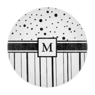 Zwart-witpokadots en stripes, monogrammen snijplank