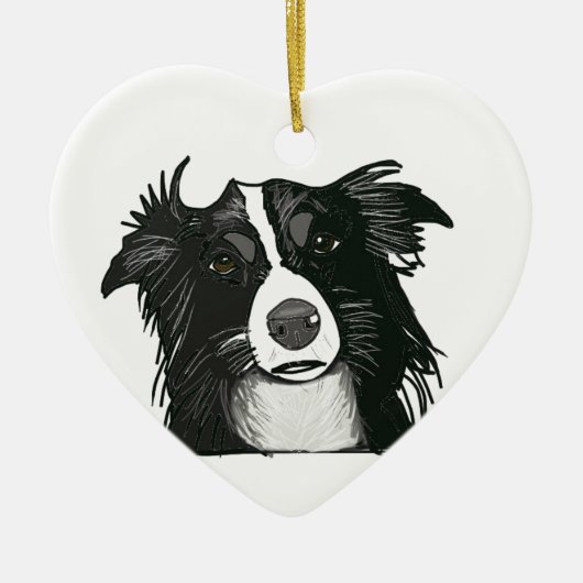 Zwart-witrand collie keramisch hart ornament (Voorkant)