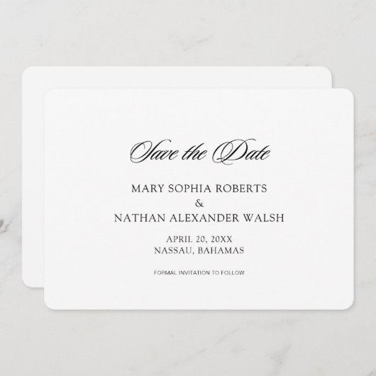 Zwart-witscript bruiloft opslaan Datum Kaart (Voorkant / Achterkant)