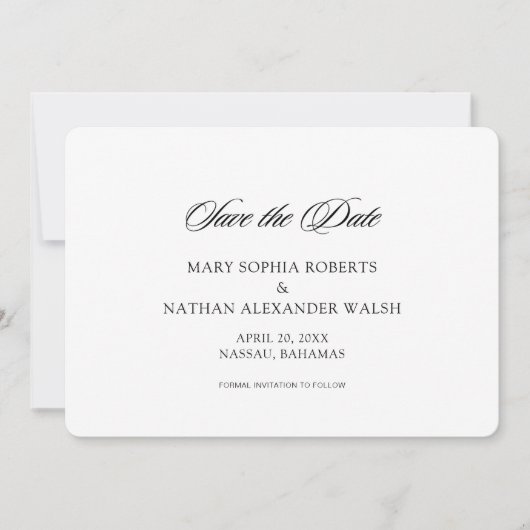 Zwart-witscript bruiloft opslaan Datum Kaart (Voorkant)