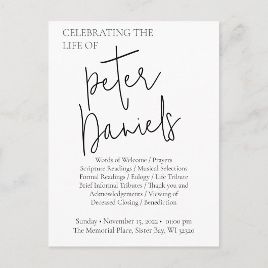 Zwart-witscript Foto Funeral Briefkaart (Voorkant)