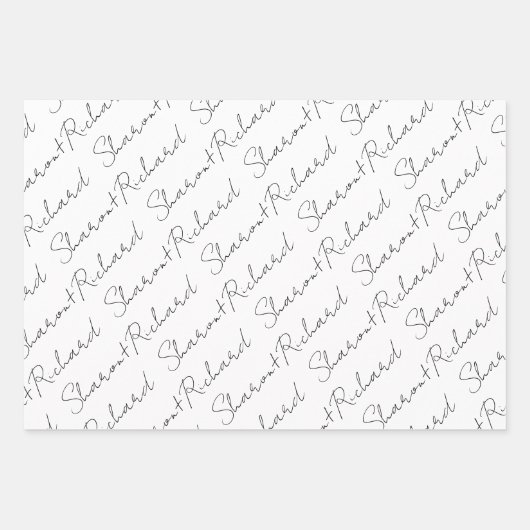 Zwart-witscript kalligrafiennamen bruiloft inpakpapier vel (Voorkant)