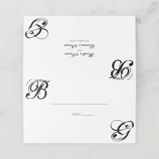 Zwart-witscript monogram bruiloft (Buitenkant ongevouwen)