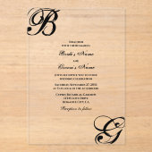Zwart-witscript monogram bruiloft acryl uitnodigingen (Voorkant)
