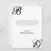 Zwart-witscript monogram bruiloft bedankkaart (Voorkant)
