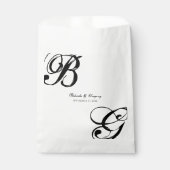 Zwart-witscript monogram bruiloft bedankzakje (Voorkant)