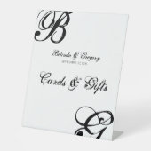 Zwart-witscript monogram bruiloft kaarten cadeaus reclamebord met voetstuk (Voorkant)