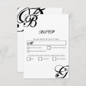 Zwart-witscript monogram bruiloft RSVP kaartje (Voorkant / Achterkant)