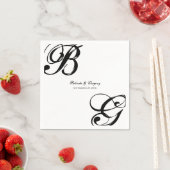 Zwart-witscript monogram bruiloft servet (Insitu)