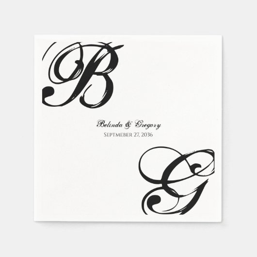 Zwart-witscript monogram bruiloft servet (Voorkant)