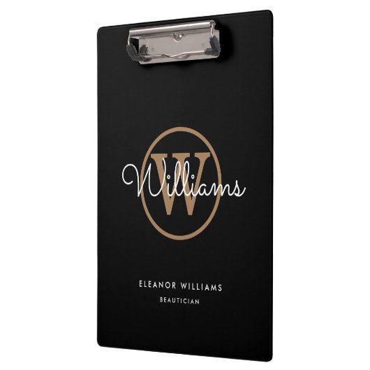 Zwart-witscript monogram naam klembord (Links)