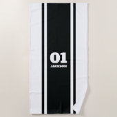 Zwart-witsport Stripe naam en nummer Strandlaken (Voorkant)