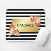 Zwart-witstreep en goud met Rozen Muismat (Met muis)