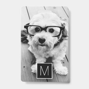 Zwart Witte 1 Foto Collage Aangepaste Monogram Badge