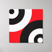 Zwart-witte Abstracte cirkels op rood Canvas Afdruk (Voorkant)