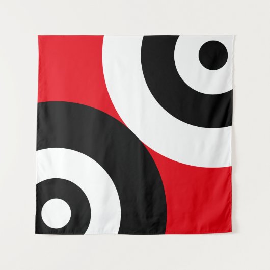 Zwart-witte Abstracte cirkels op rood Wandkleed (Voorkant (horizontaal))