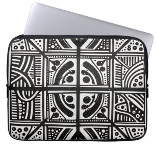 Zwart Witte Abstracte Geometrische Patroon Laptop Sleeve