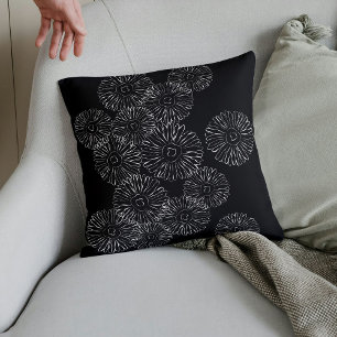 Zwart-witte abstracte lente bloemen kussen