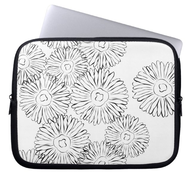 Zwart-witte abstracte lente bloemen laptop sleeve (Voorkant)