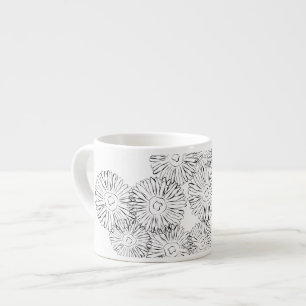 Zwart-witte abstracte lentebloemen espresso kop