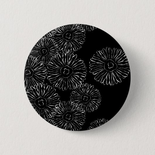 Zwart-witte abstracte lentebloemen ronde button 5,7 cm (Voorkant)