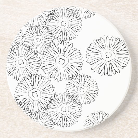 Zwart-witte abstracte lentebloemen zandsteen onderzetter (Voorkant)