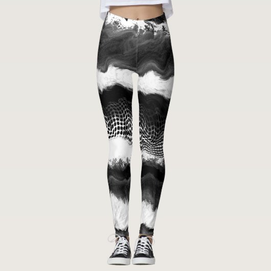 Zwart-witte Abstracte moderne verlichtingskunst Leggings (Voorkant)